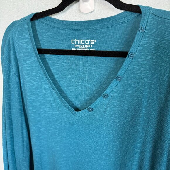 Chico's Tunic Knit Top V-Neck Button Detail Womens XL (3) Long Sleeve Soft Modal - Picture 3 of 10
